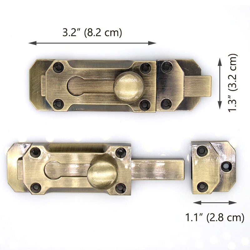 LXZ 2 PCs Barrel Bolt Latch with Brass Finish - Slide Door Lock 4.3" x 1.3" (L x W, 8.2cm x 3.2cm) with Screws - Image 2